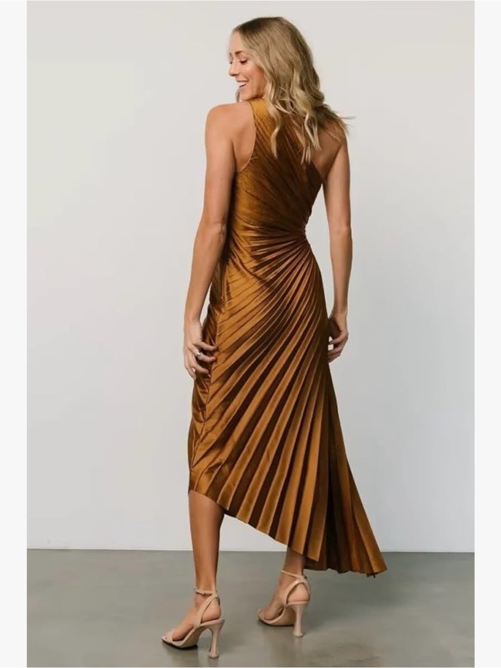 One-Shoulder Pleated Midi Dress in Dusty Rose - Picture 8 of 8